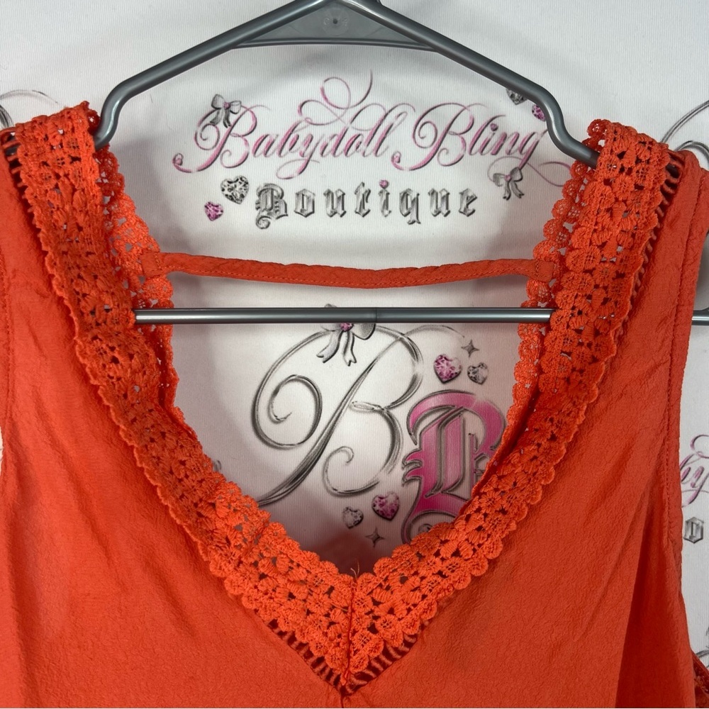 Astr tank top crochet boho strappy Vibrant Orange Lace Trim Tank Top - Picture 5 of 9